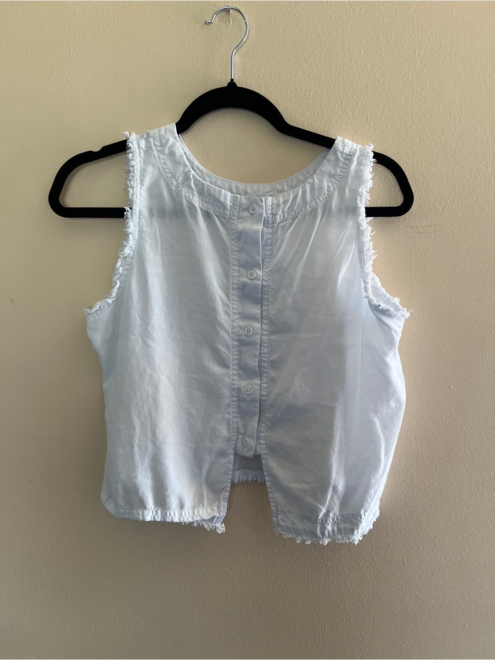 Thread & Supply White Sleeveless Frayed Button-Back Crop Top